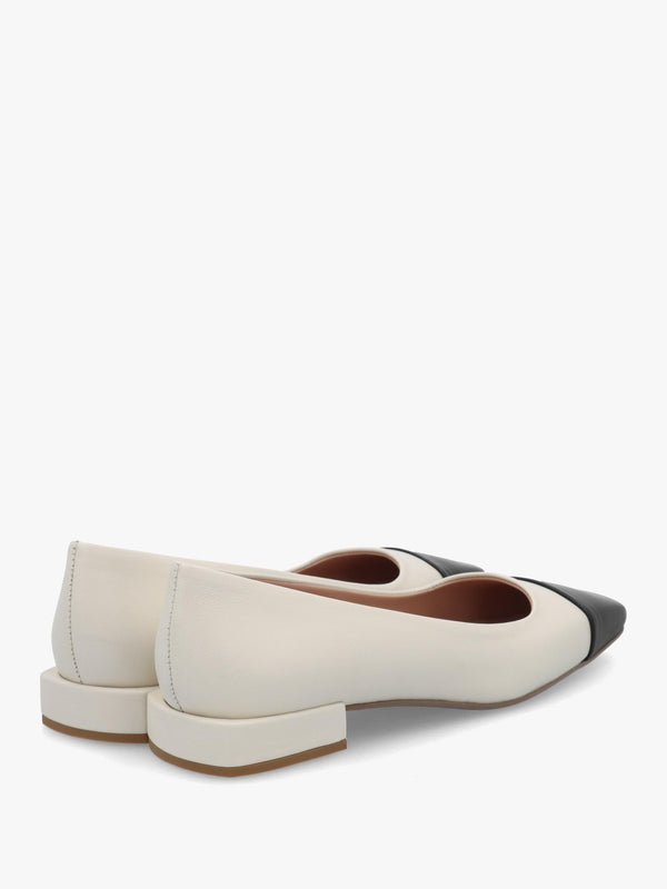 Saria White & Black Leather Toe Cap Pumps