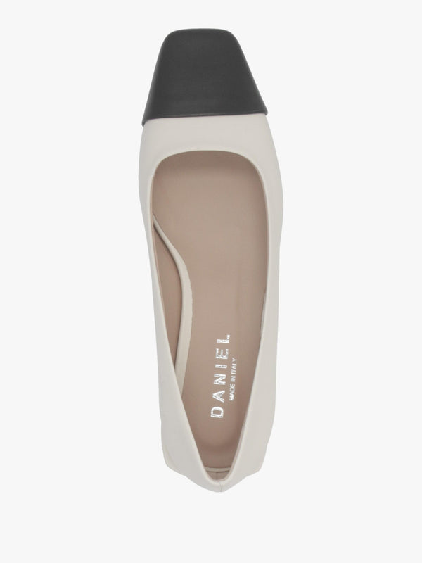 Saria White & Black Leather Toe Cap Pumps