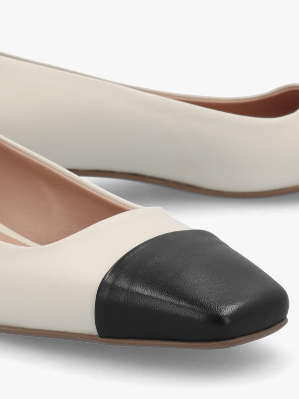 Saria White & Black Leather Toe Cap Pumps
