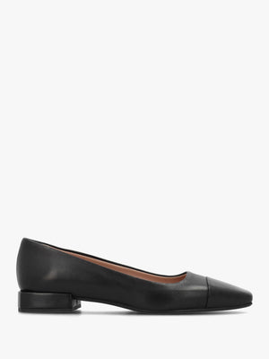 Saria Black Leather Patent Toe Cap Pumps