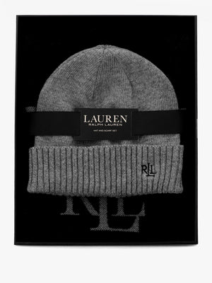 Logo Motif Black & Grey Scarf & Beanie Gift Set