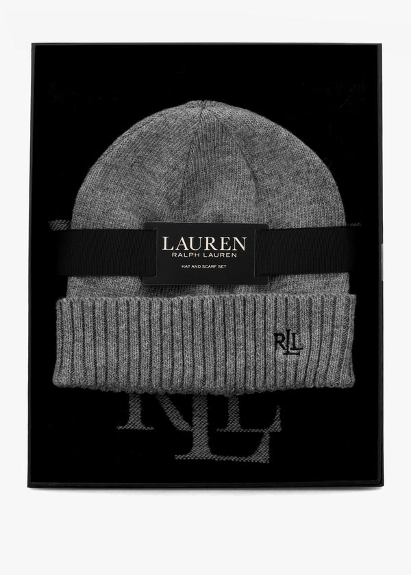 Logo Motif Black & Grey Scarf & Beanie Gift Set