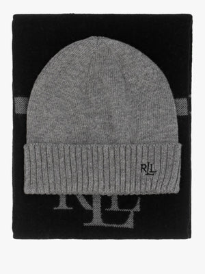 Logo Motif Black & Grey Scarf & Beanie Gift Set