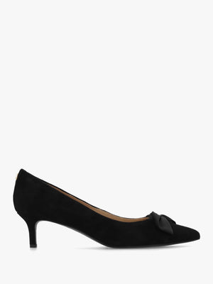 Adrienne Black Suede Bow Trim Kitten Heel Court Shoes
