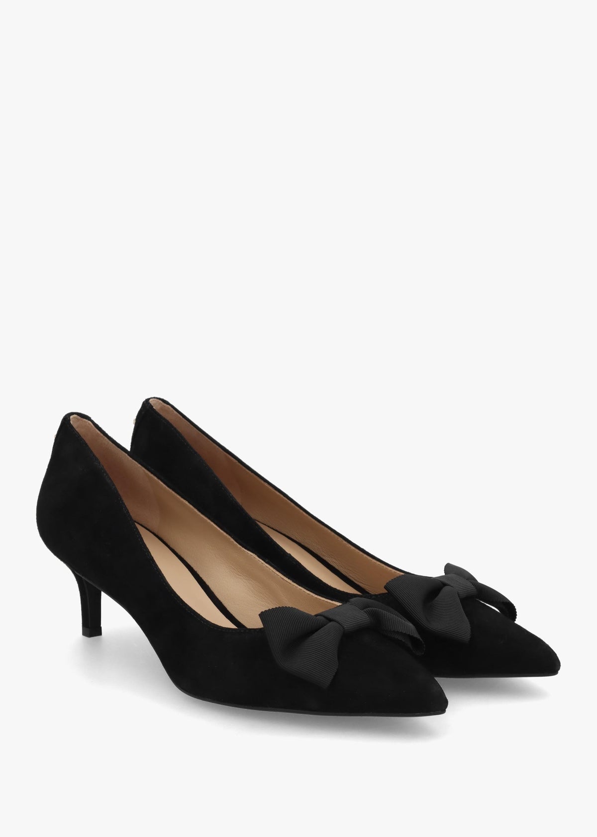 Adrienne Black Suede Bow Trim Kitten Heel Court Shoes