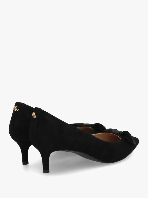 Adrienne Black Suede Bow Trim Kitten Heel Court Shoes