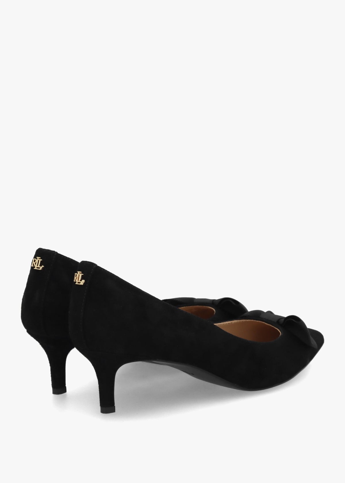Adrienne Black Suede Bow Trim Kitten Heel Court Shoes