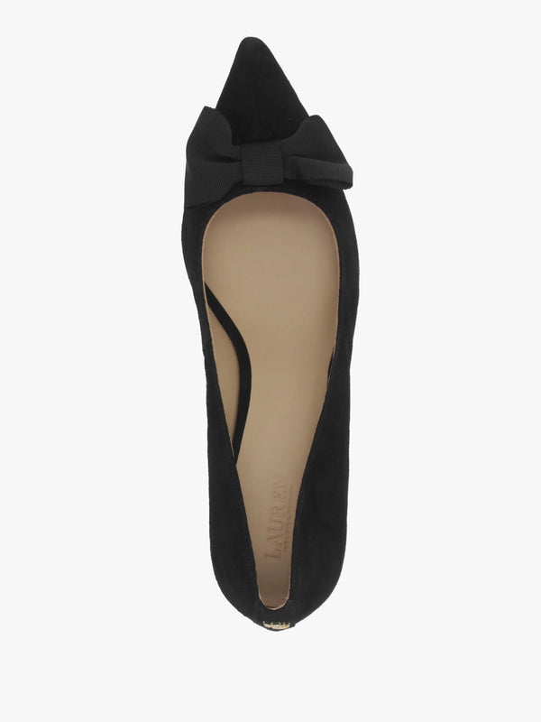Adrienne Black Suede Bow Trim Kitten Heel Court Shoes