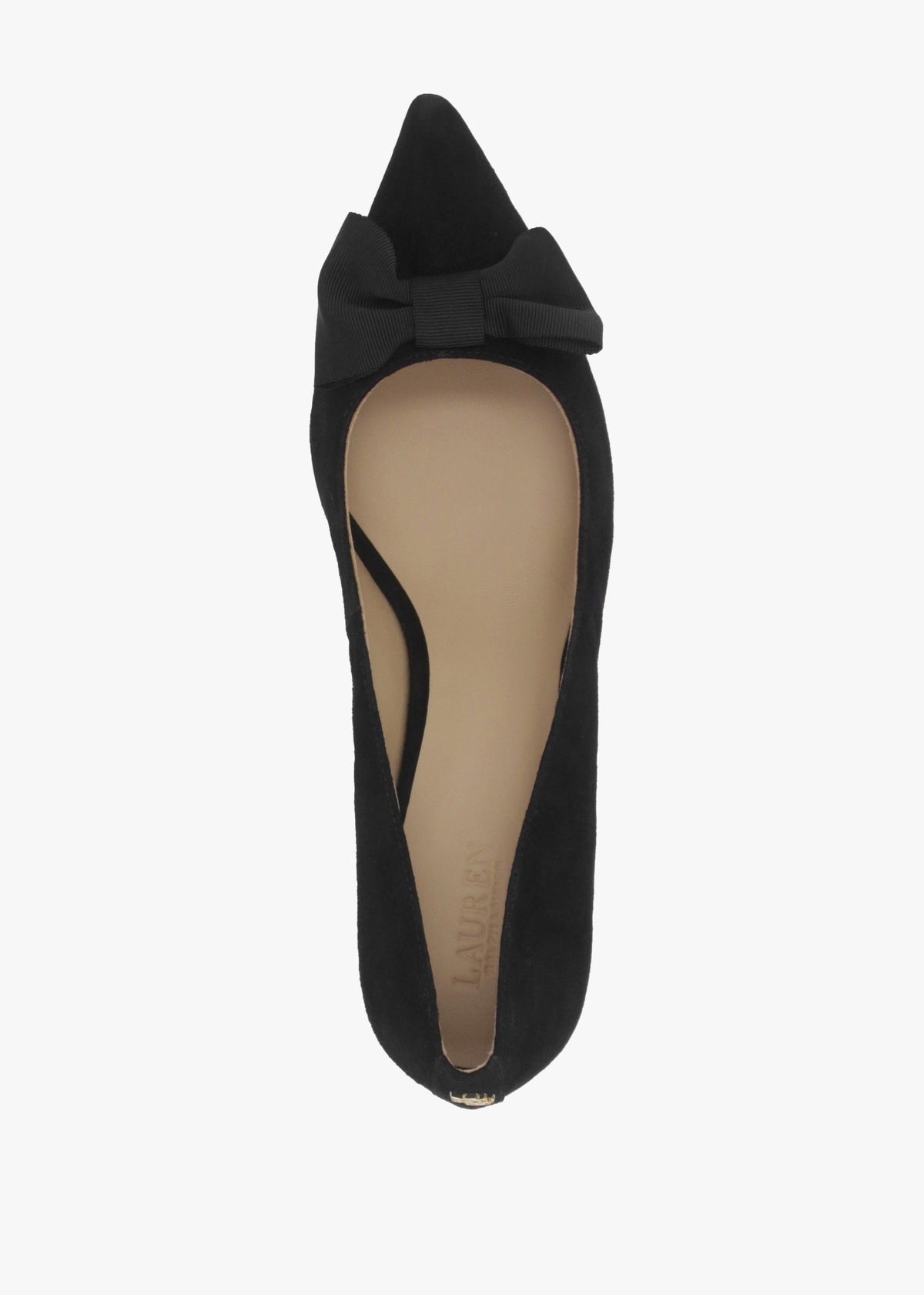 Adrienne Black Suede Bow Trim Kitten Heel Court Shoes