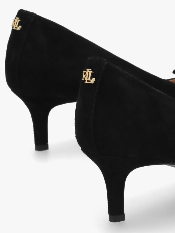 Adrienne Black Suede Bow Trim Kitten Heel Court Shoes