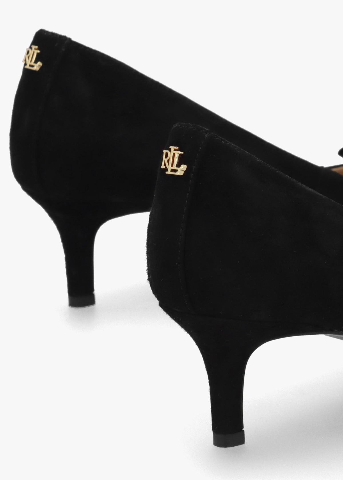 Adrienne Black Suede Bow Trim Kitten Heel Court Shoes