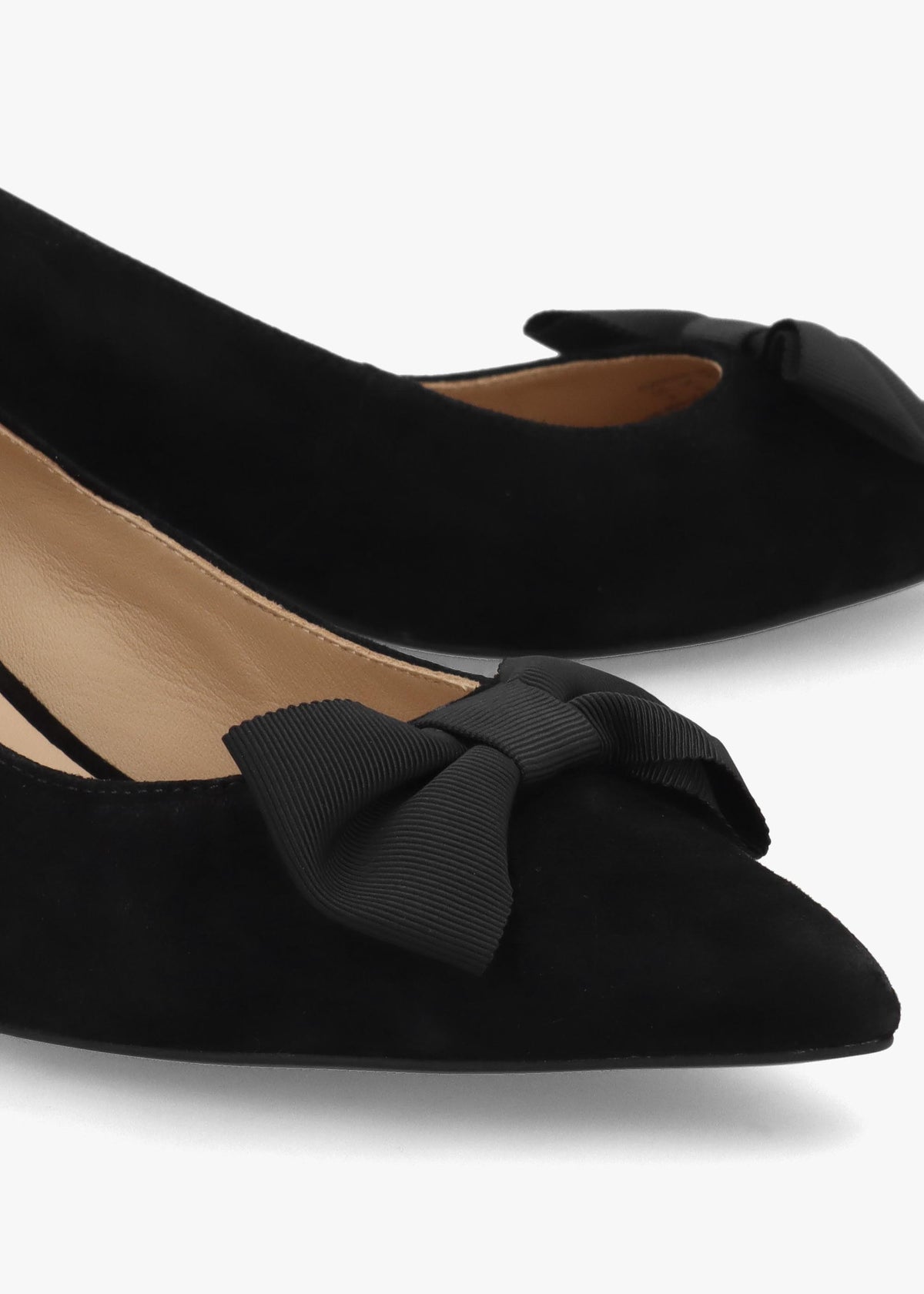 Adrienne Black Suede Bow Trim Kitten Heel Court Shoes