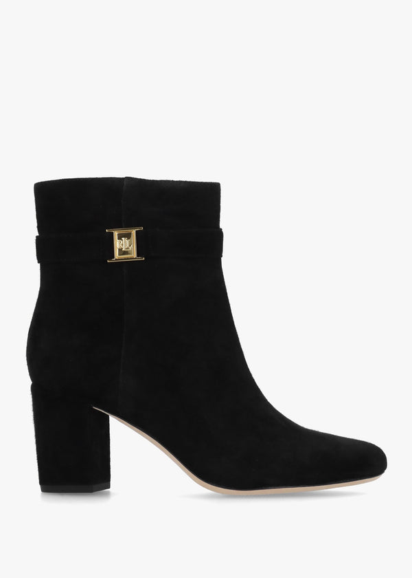Kellie Black Suede Block Heel Ankle Boots