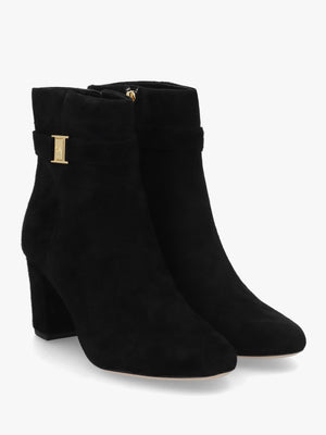 Kellie Black Suede Block Heel Ankle Boots