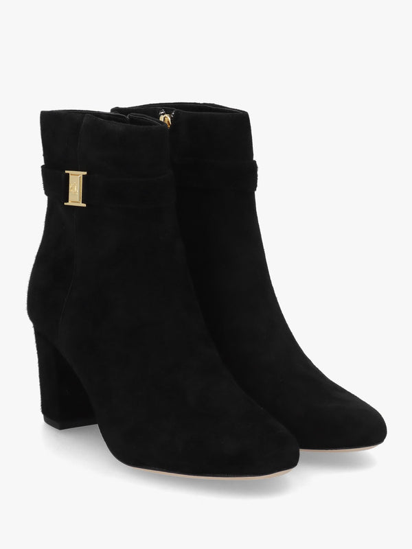 Kellie Black Suede Block Heel Ankle Boots