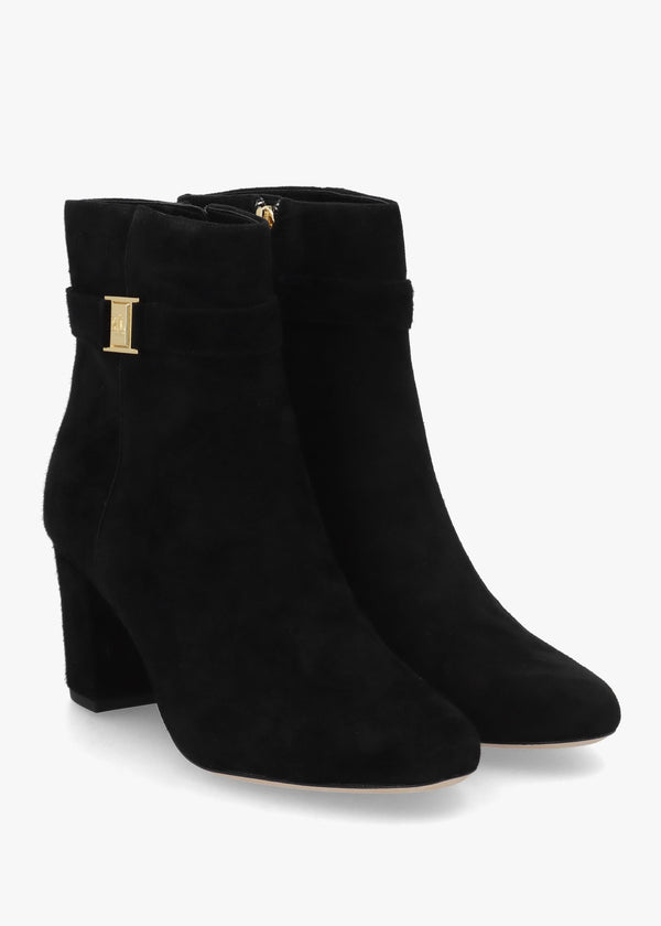 Kellie Black Suede Block Heel Ankle Boots