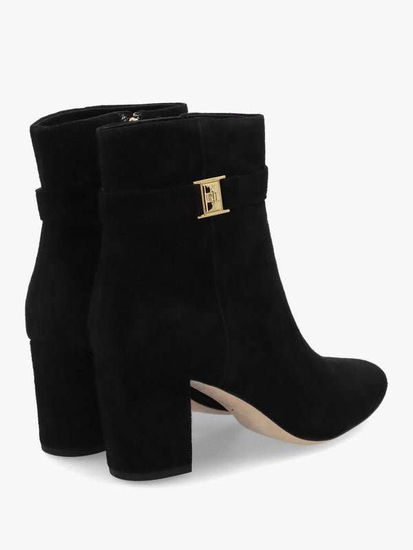 Kellie Black Suede Block Heel Ankle Boots