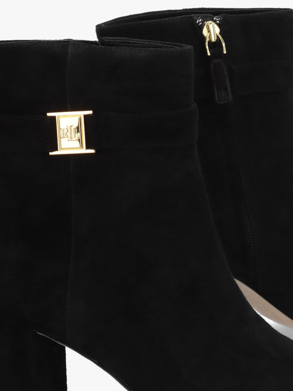 Kellie Black Suede Block Heel Ankle Boots