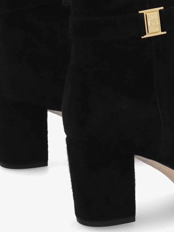 Kellie Black Suede Block Heel Ankle Boots