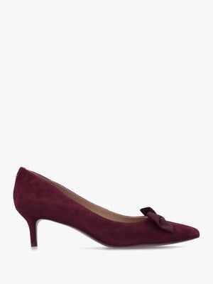 Adrienne Burgundy Suede Bow Trim Kitten Heel Court Shoes