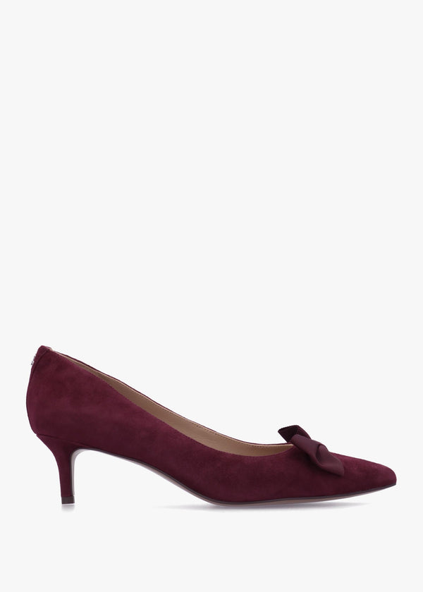 Adrienne Burgundy Suede Bow Trim Kitten Heel Court Shoes
