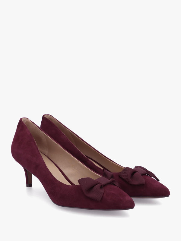 Adrienne Burgundy Suede Bow Trim Kitten Heel Court Shoes
