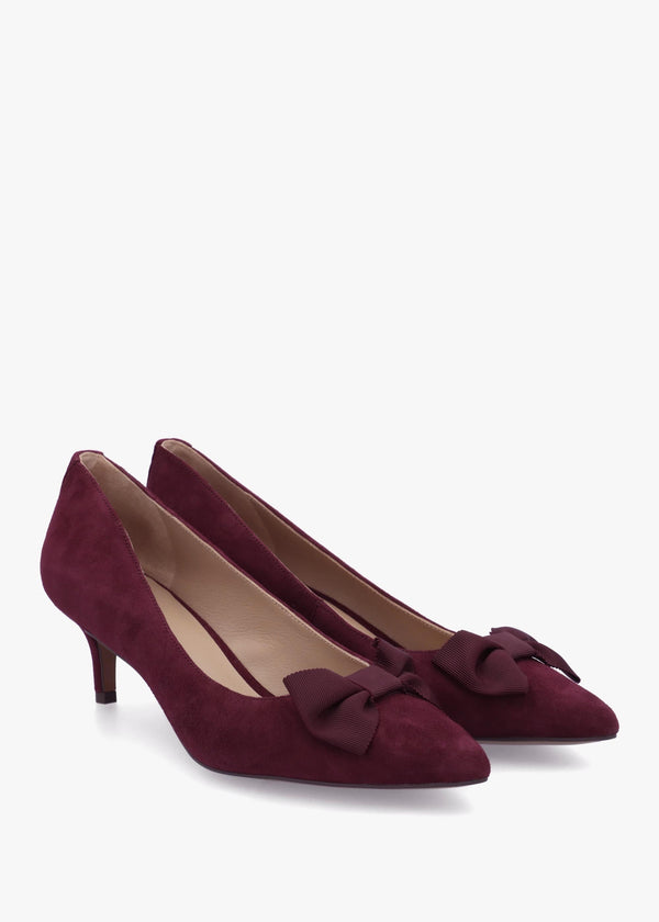 Adrienne Burgundy Suede Bow Trim Kitten Heel Court Shoes
