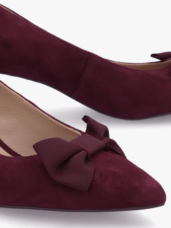 Adrienne Burgundy Suede Bow Trim Kitten Heel Court Shoes