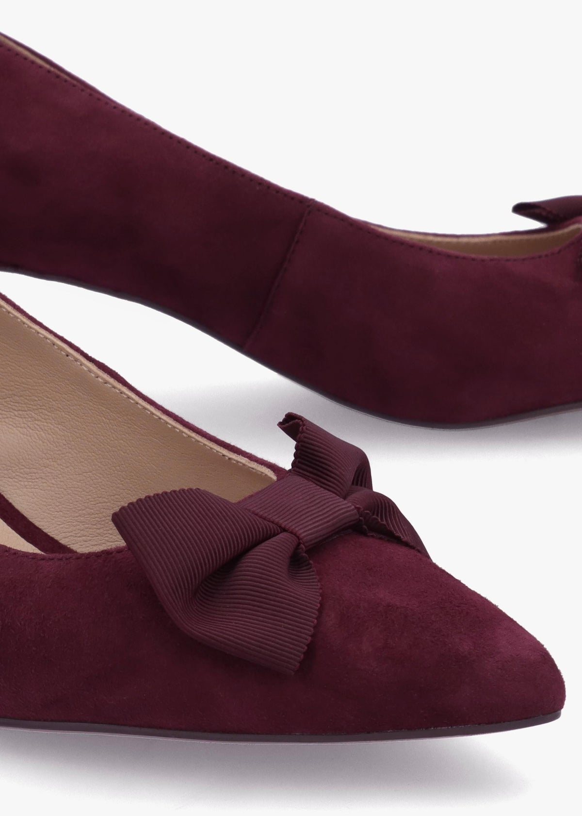 Adrienne Burgundy Suede Bow Trim Kitten Heel Court Shoes
