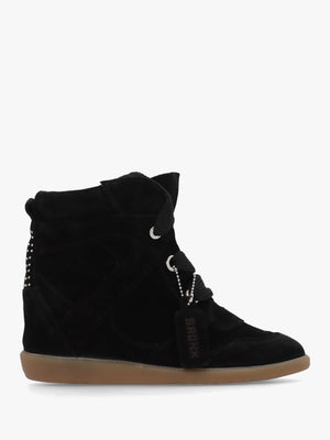 JAE-YY Black Suede Lace Up High Top Wedge Trainers