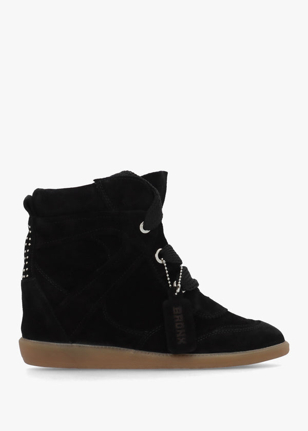 JAE-YY Black Suede Lace Up High Top Wedge Trainers