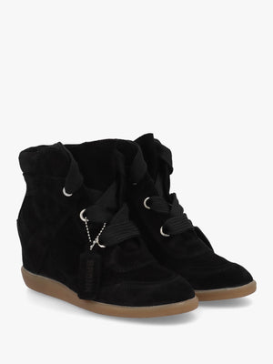 JAE-YY Black Suede Lace Up High Top Wedge Trainers