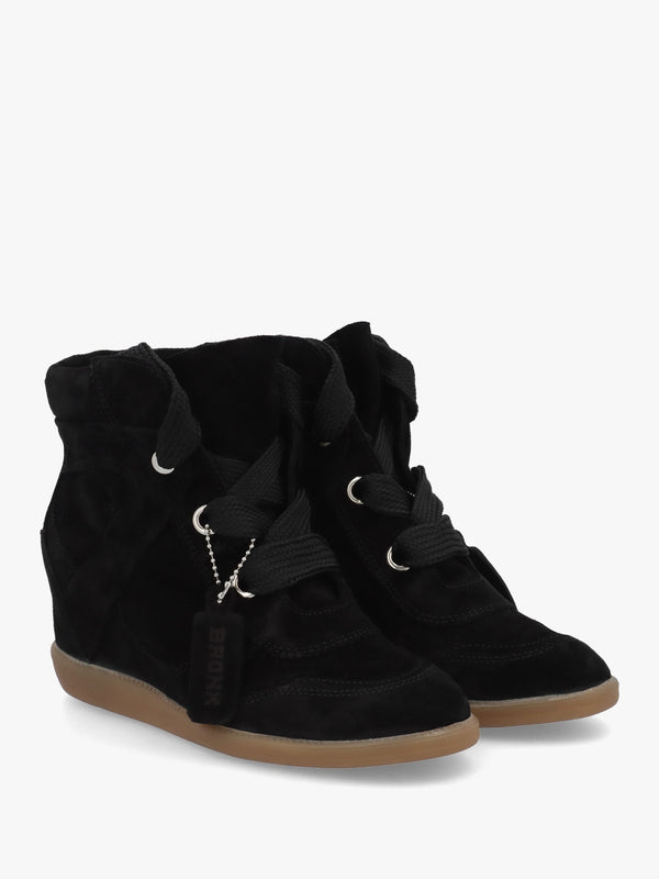 JAE-YY Black Suede Lace Up High Top Wedge Trainers