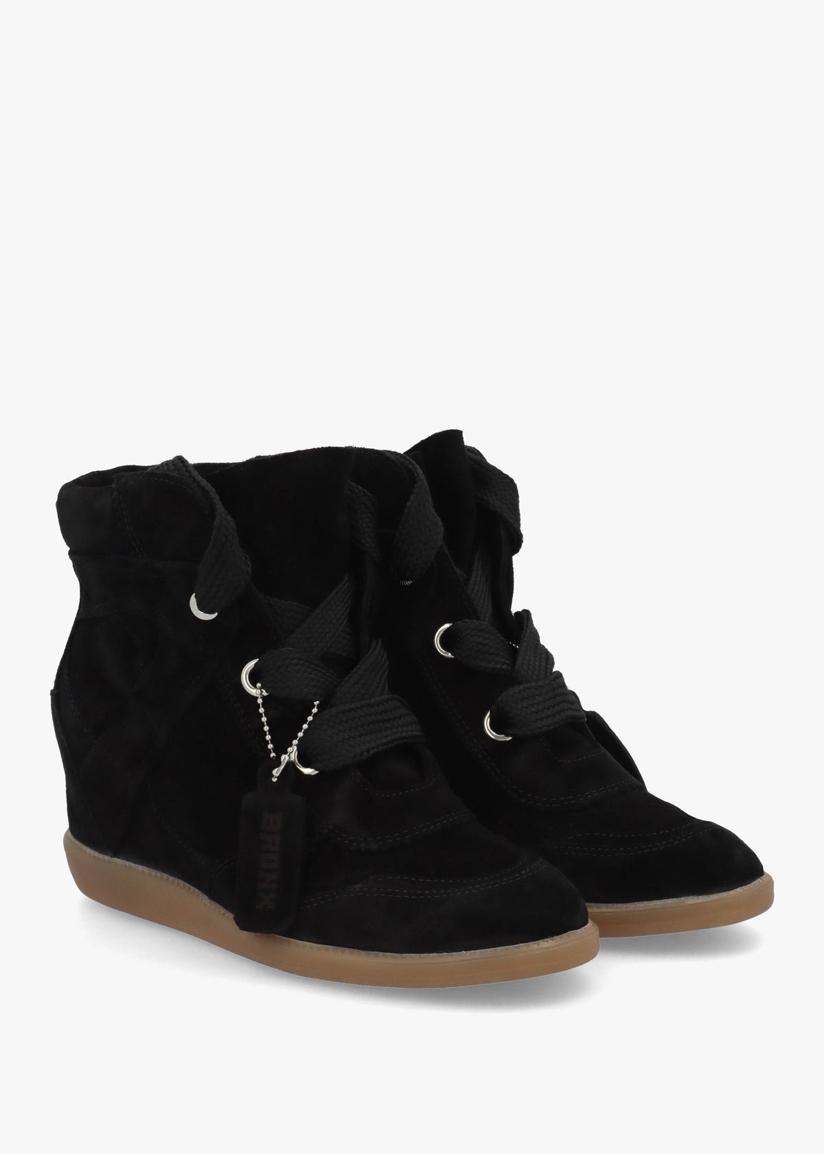 JAE-YY Black Suede Lace Up High Top Wedge Trainers