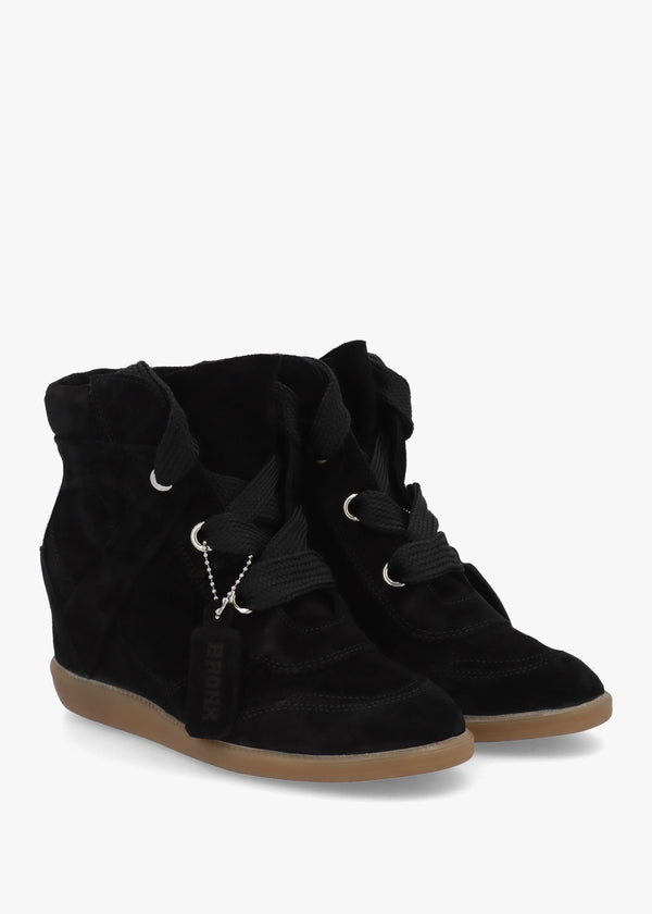 JAE-YY Black Suede Lace Up High Top Wedge Trainers