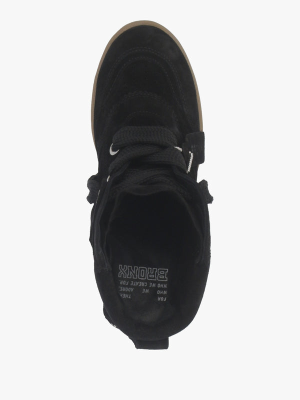 JAE-YY Black Suede Lace Up High Top Wedge Trainers
