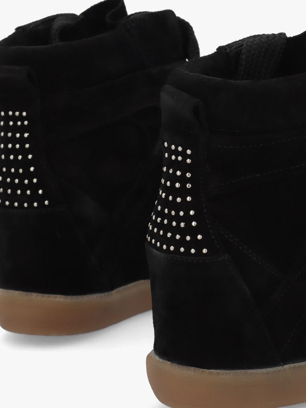 JAE-YY Black Suede Lace Up High Top Wedge Trainers