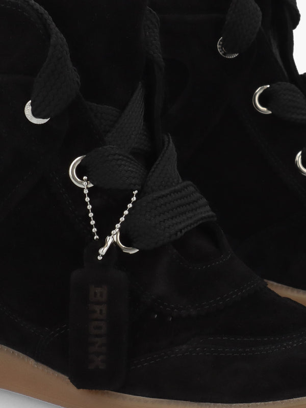 JAE-YY Black Suede Lace Up High Top Wedge Trainers