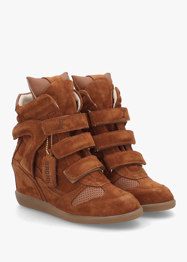 JAE-YY Caramel Suede High Top Wedge Trainers