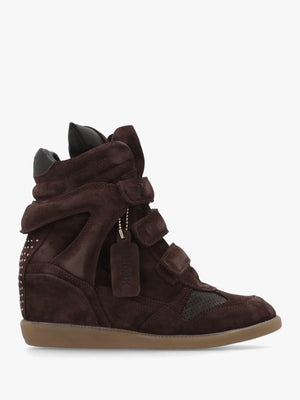 JAE-YY Coffee Bean Suede High Top Wedge Trainers