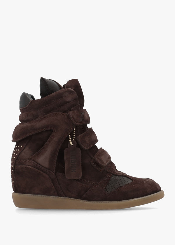 JAE-YY Coffee Bean Suede High Top Wedge Trainers