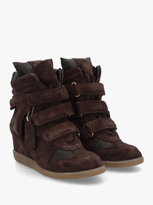 JAE-YY Coffee Bean Suede High Top Wedge Trainers