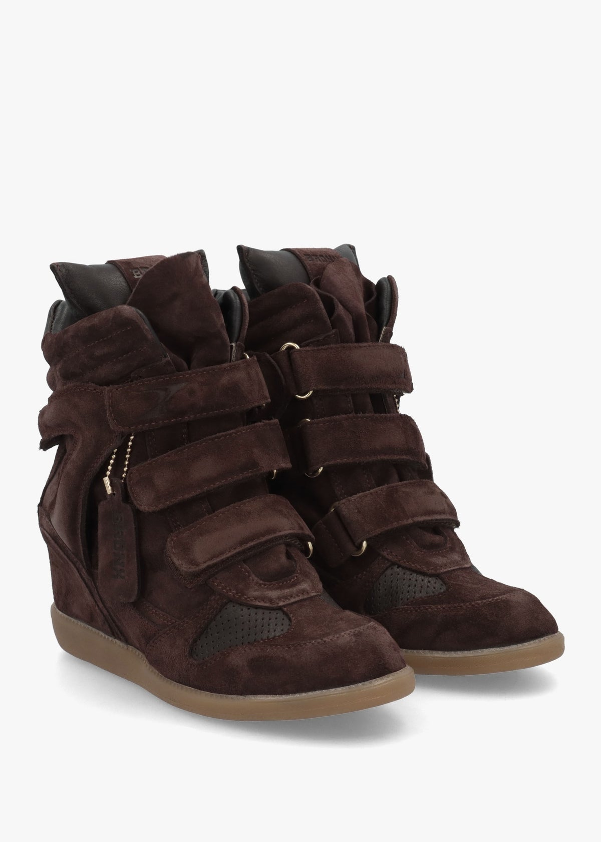 JAE-YY Coffee Bean Suede High Top Wedge Trainers
