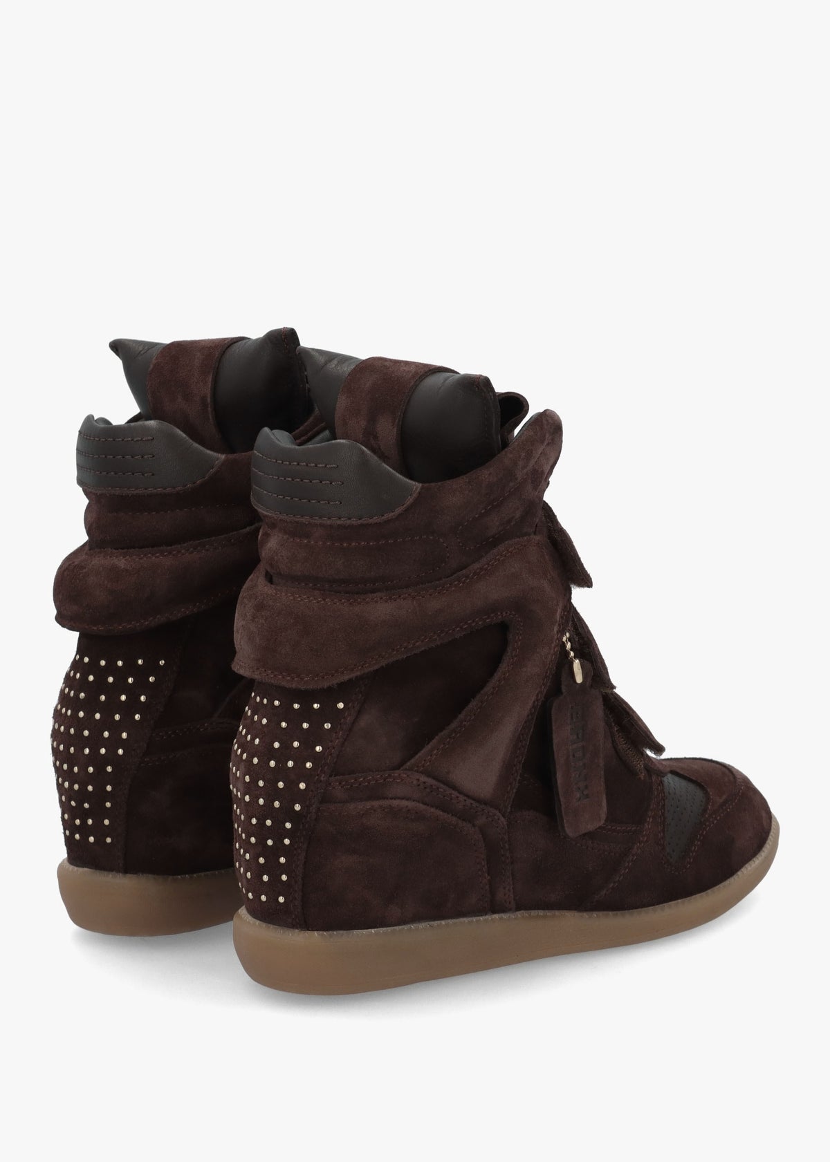 JAE-YY Coffee Bean Suede High Top Wedge Trainers