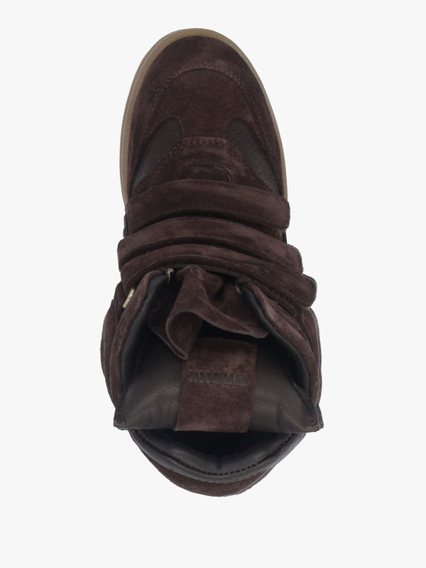 JAE-YY Coffee Bean Suede High Top Wedge Trainers
