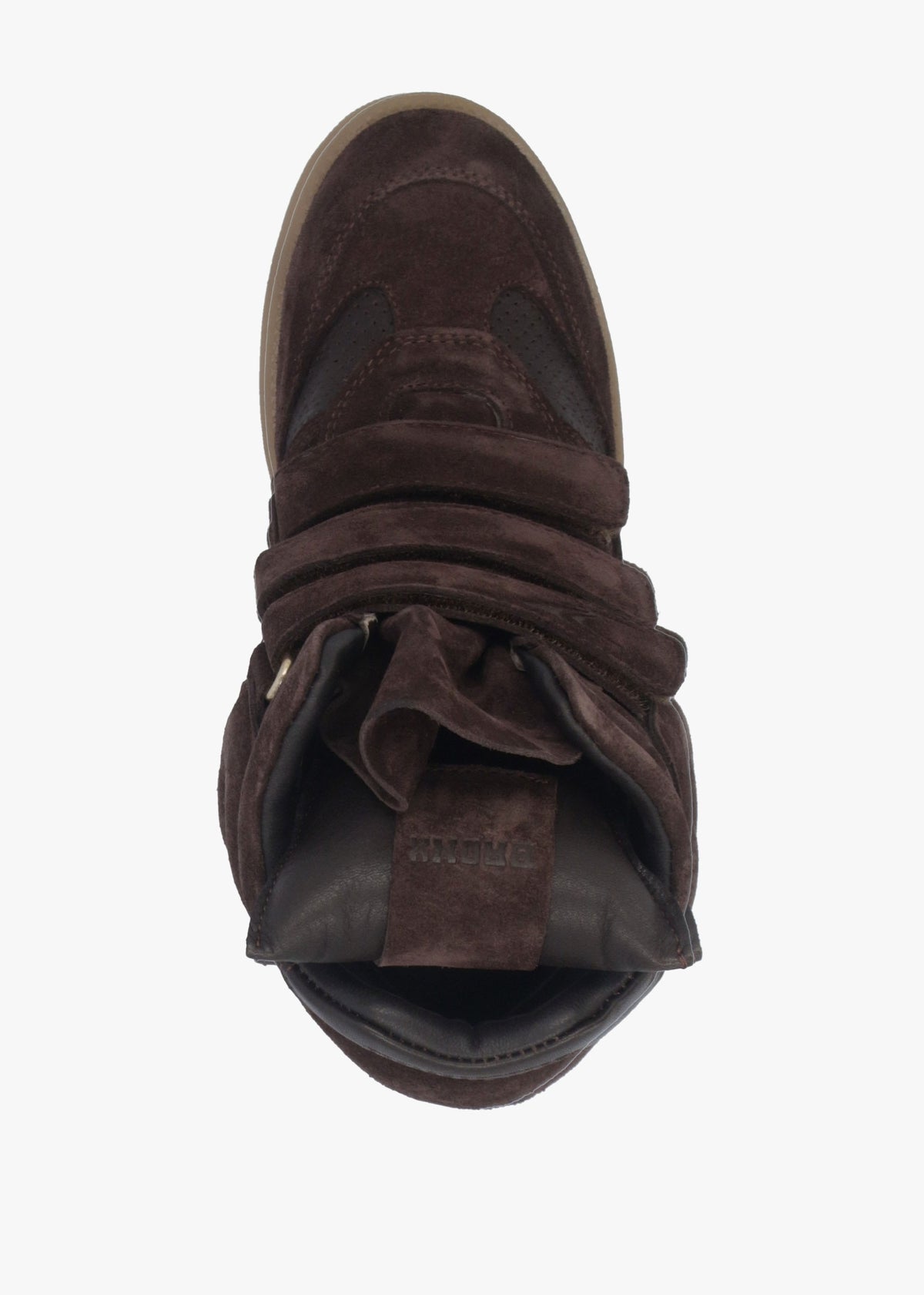 JAE-YY Coffee Bean Suede High Top Wedge Trainers