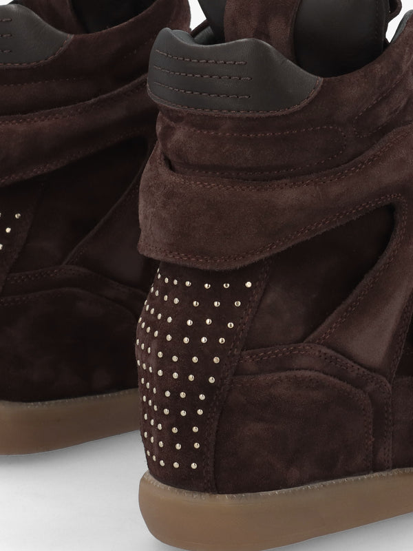 JAE-YY Coffee Bean Suede High Top Wedge Trainers