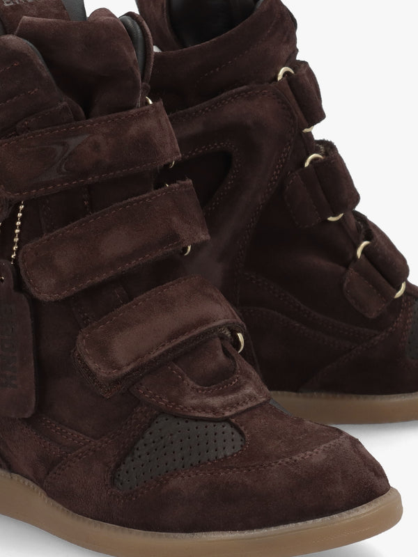 JAE-YY Coffee Bean Suede High Top Wedge Trainers