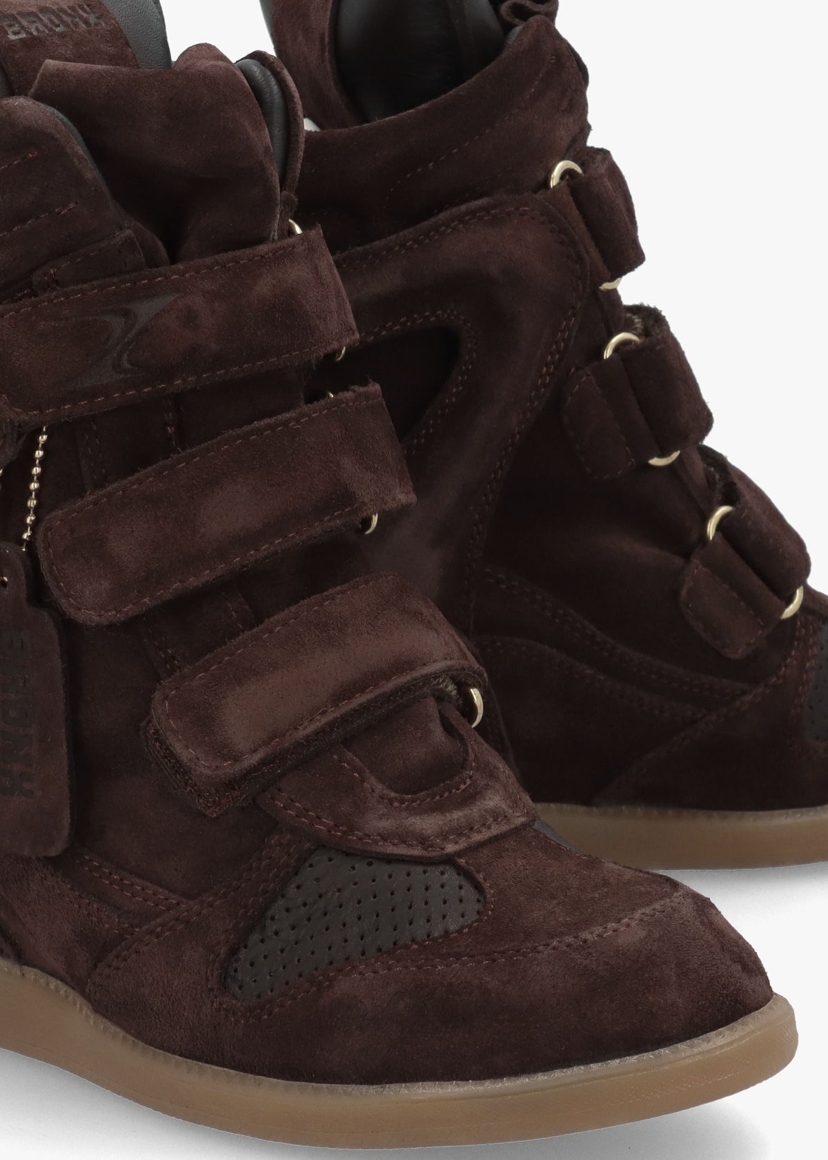JAE-YY Coffee Bean Suede High Top Wedge Trainers
