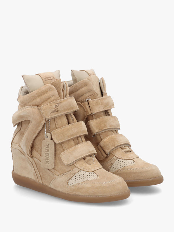 JAE-YY Sand Suede High Top Wedge Trainers